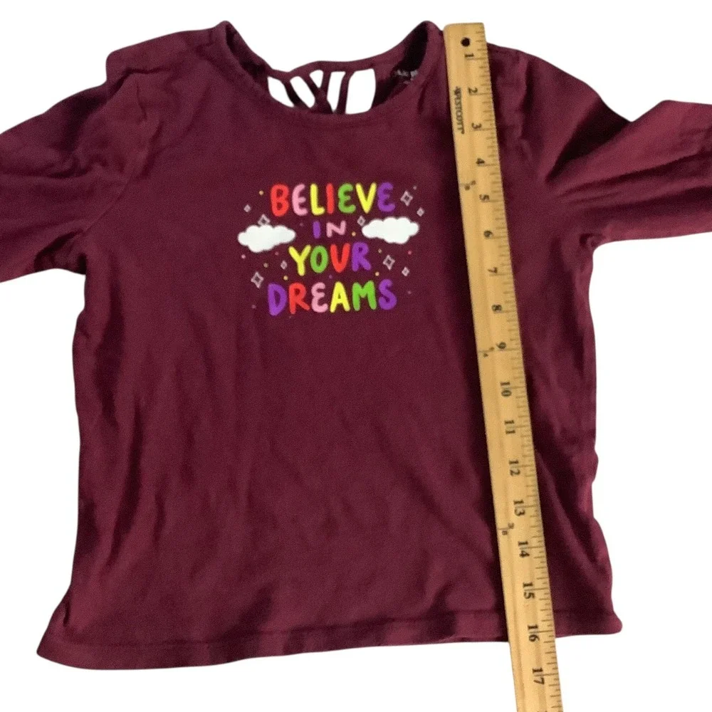 Old Navy‎ Girls Burgundy Graphic Shirt Size M Long Sleeve Lattice Back Shirt